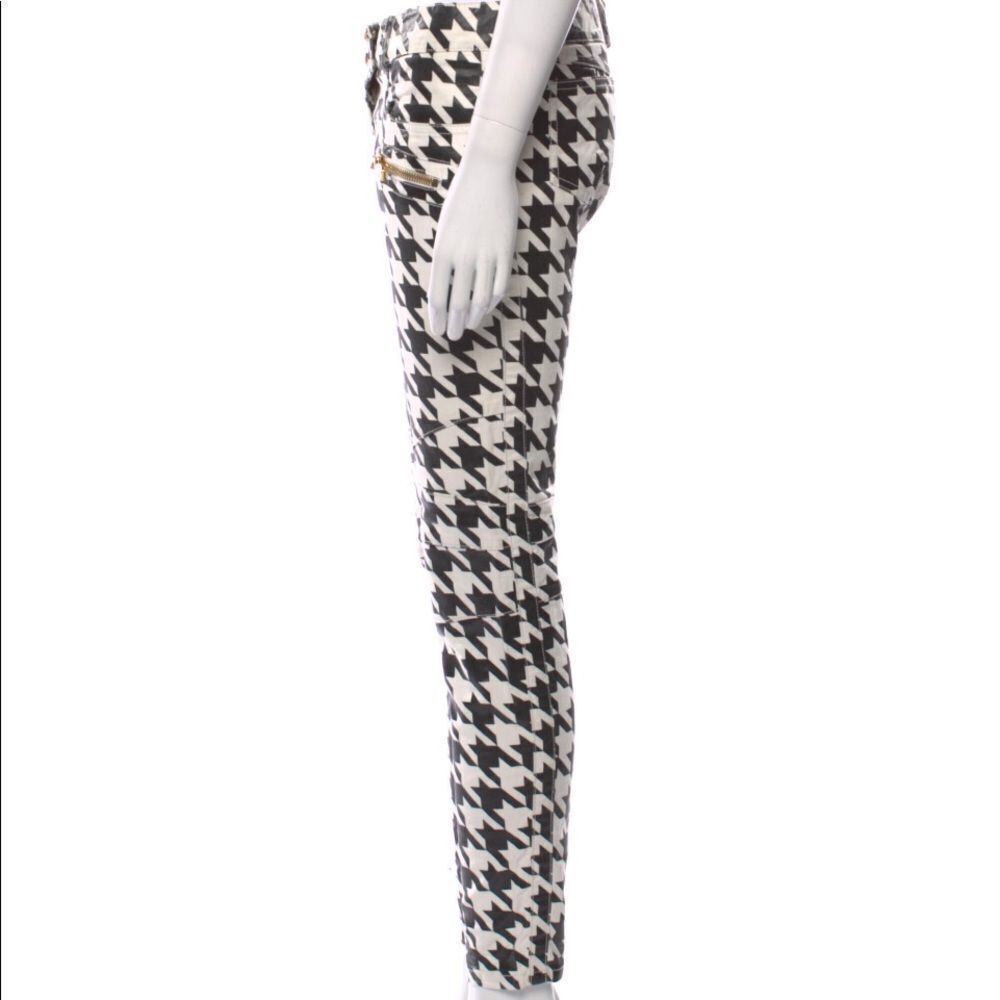 Balmain Skinny Leg Jeans Pants Houndstooth Size Medium With Zippers, Gold Button - Picture 2 of 14